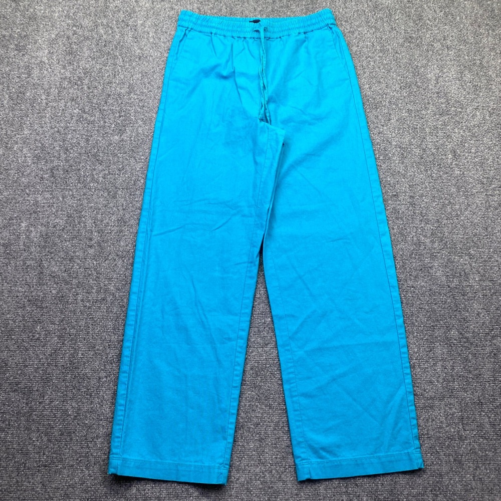 J.Crew Womens Blue Linen Blend Wide Leg Elastic Waist Pants Size 2 CG402